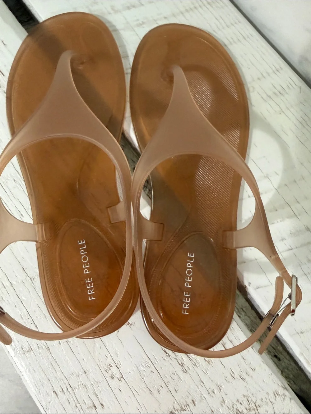 Free People Tan Jelly T-Strap Sandals